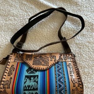 Handcrafted Tan & Multicolor Peruvian Crossbody Bag